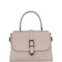 CATCHY Women Textured Structured Buckle Detail Satchel Bag-16