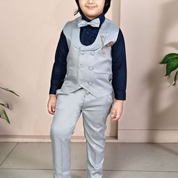 BT DEZINES Infant Boys Shawl Collar Double Breasted Three-Piece Suit With Bowtie-picture-52