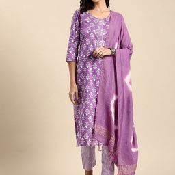 Anouk Women Floral Printed Regular Gotta Patti Kurta with Trousers & With Dupatta-picture-3