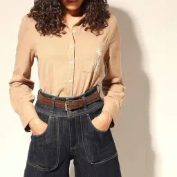 Vero Moda Brown Cotton Embroidered Shirt-image-50