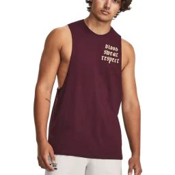 Under Armour Maroon Cotton Loose Fit Printed Tank Tee-image-108
