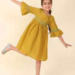 Fabindia Kids Yellow Printed Dress-image-57