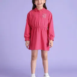 U.S. Polo Assn. Girls Pink Embellished Full Sleeves Polo Dress-picture-29
