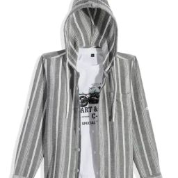 Cavio Boys Grey Cotton Striped Shirt with T-Shirt-image-40