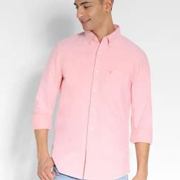 American Eagle Pink Cotton Regular fit Solid Shirt-image-70
