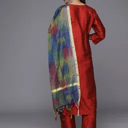 Varanga Yoke Design Regular Thread Work Kurta with Trousers & With Dupatta image 5