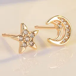 MYKI Rose Gold-Plated Stainless Steel Cubic Zirconia Studded Star Shaped Studs-3
