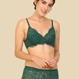 AROUSY Green Self Pattern Bra Panty Set-picture-21