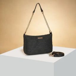 Forever Glam by Pantaloons Black Solid Medium Sling Handbag With Pouch-11