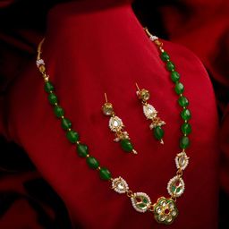 aadita Kundan Studded And Beaded Necklace And Earrings-23