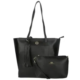 Gio Collection Black Solid Tote Handbag with Pouch-picture-48