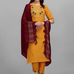 VredeVogel Women Ethnic Motifs Embroidered Regular Thread Work Kurta with Trousers & With Dupatta-18