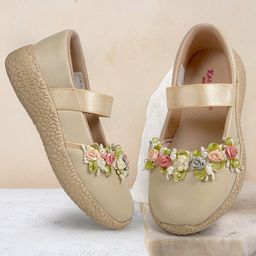 KazarMax Kids Girls Ballet Flat Ballerina Flower Embellished Peep Toes- Beige-image-58