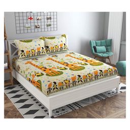 RRC Super Soft Brushed Microfiber Cotton Cartoon Print Double Bedsheet With 2 Pillow Cover - Green-picture-28