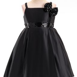 Babyhug Sleeveless Satin Party Frock with Sequinned Bow -Black-image-9