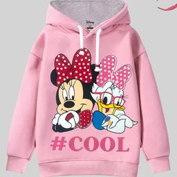 KUCHIPOO Disney Featuring Full Sleeves Minnie & Daisy Printed Cotton Fleece Winter Wear Hoodie - Pink-picture-13