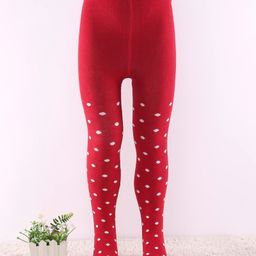 Cute Walk by Babyhug Non Terry Knit Anti Bacterial Footed Tights Polka Dot Design - Red-image-70