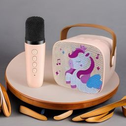 HAPPY HUES Kids Karaoke Machine Unicorn Portable Bluetooth Speaker with Wireless Microphone Karaoke Toys Gifts for kids- Pink-17
