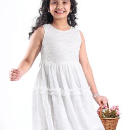 Hola Bonita Woven Sleeveless Knee Length Gathered Lace Dress - White-image-89