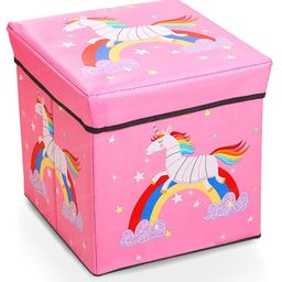 FunBlast Unicorn Print Folding Storage Ottoman Box  Pink-7