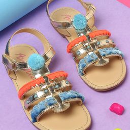 Aria+Nica Pom Pom Detailed Sandals - Golden-image-64