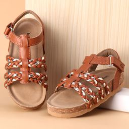 Babyoye Velcro Closure Sandals with Braid design-  Brown-image-63