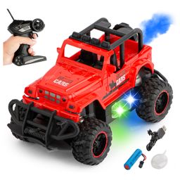 Toysire Rechargeable Remote Control Racing Car for Kids with Light and Radio Control Car with Multidirectional Walking & Spray System for Boys & Girls Red-23