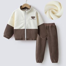 Kookie Kids Full Sleeves Front Zipper Winter Wear Suit with Bear Embroidery - Brown-picture-48
