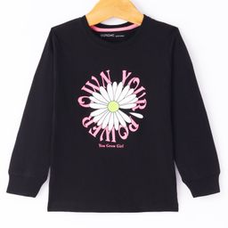 Doreme Single Jersey Knit Full Sleeves T-Shirt Text & Floral Print - Black Mauve-image-68