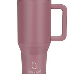 House of Quirk 1200 ml Tumbler with Handle & Simple Flip Straw - Car Cup Holder Friendly Leak Resistant Water Bottle-Reusable Insulated Stainless Steel & Rubber Base-Pink Sand-picture-22