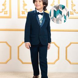 Mark & Mia Full Sleeves 3 Piece Party Suit with Blazer & Bow Detailing - Navy Blue-image-52