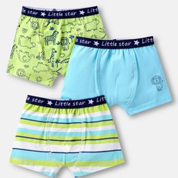 Babyoye Cotton Elastine Knit Trunks With Striped & Animal Print Pack Of 3 - Light Blue & Green-image-22