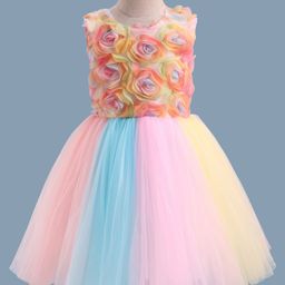 Enfance Sleeveless Rose Applique Detailed Flared Dress - Multi Colour-image-60