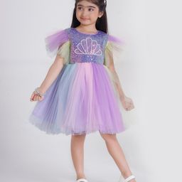Ministitch Net Sleeveless Pearls & Sequins Embellished Dress - Purple-image-38