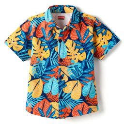 Babyhug Cotton Knit Half Sleeves Shirt With Tropical Theme Print - Multicolour-image-40