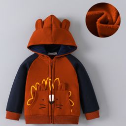 Mark & Mia Full Raglan Sleeves Hooded Sweatjacket With Lion Print & Kangaroo Pockets - Brown-image-58