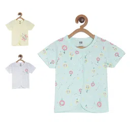 MINI KLUB Cotton Pack Of 3 Half Sleeves Floral & Bee Printed Jhablas - White Yellow & Blue-picture-18