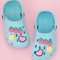 Yellow Bee Solid Clogs With Strawberry & Floral Charms - Blue-picture-10