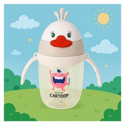 KIDS BASIC Baby Premium Duck Feeding Sipper With Straw & Handle For Grip- 350 ml - Grey-9
