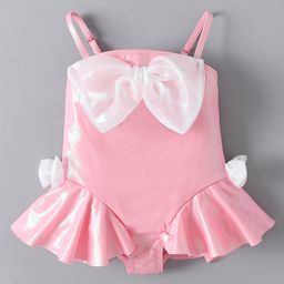 Babyhug Sleeveless Frock Swimsuit With Bow Applique - PInk-image-12