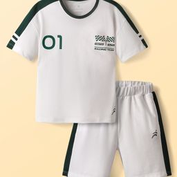 Pine Active Drop Shoulder Half Sleeves T-Shirt & Shorts Set with Racing Print - Offwhite-image-19