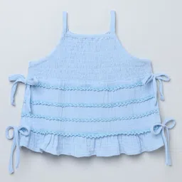 Taffykids 100% Cotton Woven Sleeveless Lace & Smock Detailed Crop Top - Blue-picture-25