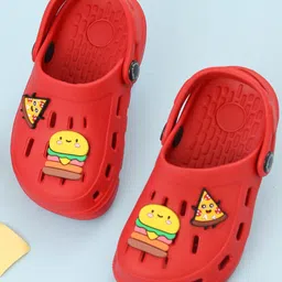 Yellow Bee Solid Perforated Slingback Clogs With Pizza & Burger Charms - Red-picture-18