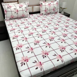 Pure Decor Pink & White Floral 200 TC Queen Bedsheet with 2 Pillow Covers-picture-10