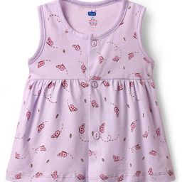 Simply Sinker Knit Sleeveless Butterfly & Bunny Printed Front Open Frocks Pack of 3 - Light Green Lilac & Peach image 4