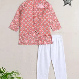 The Magic Wand Boys Floral Printed Regular Pure Cotton Kurta with Pyjamas-7