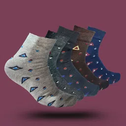 MJE 5-Pcs Patterned Cotton Ankle Length Socks-16