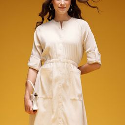 HERE&NOW Cinched Waist Roll Up Sleeves Crinkled Shirt Style Dress-picture-32