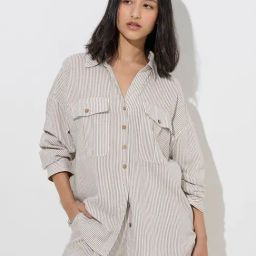 LOV by Westside Taupe Stripe Printed Shirt-image-48