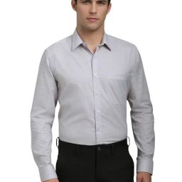 Louis Philippe Grey Cotton Slim fit Geometric Shirts-picture-2